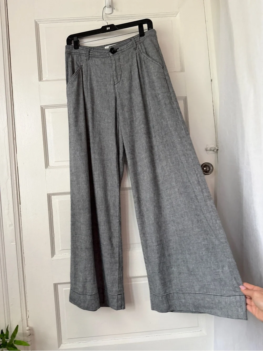 Anthropologie Linen Blend Wide Leg Low Rise Pants Relaxed Fit Minimalist Boho - Picture 3 of 14